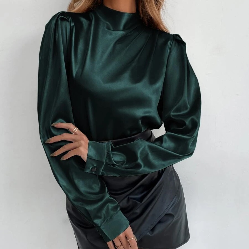 Classic High Neck Satin Top Work Minimalist - Picture 5 of 6